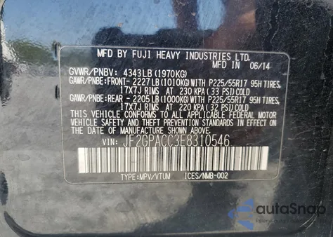 2014 Subaru Xv Crosstrek 2.0 Premium из США, поврежденный, VIN JF2GPACC3E8310546